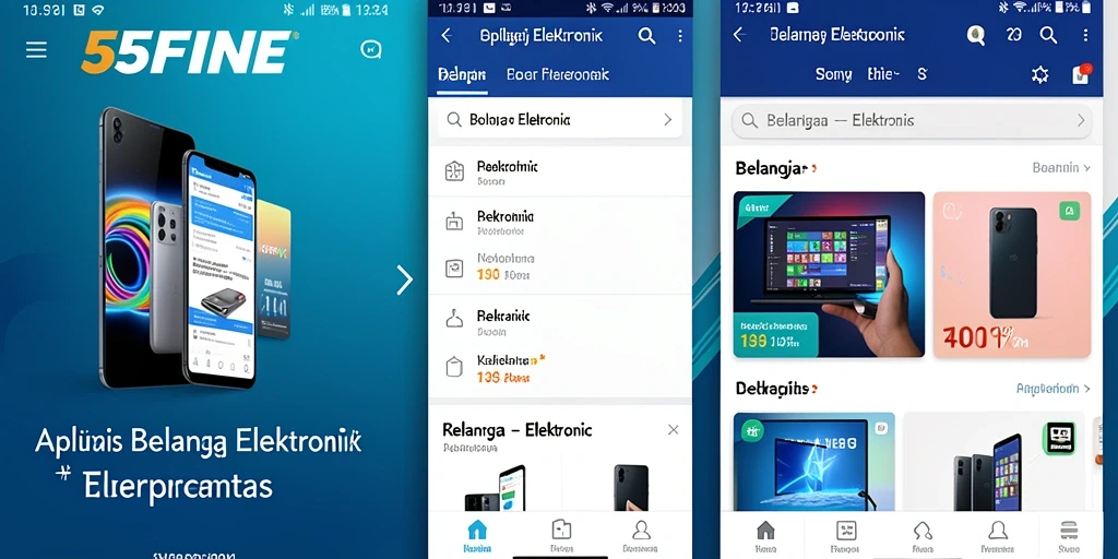 Antarmuka aplikasi 55FIVE dengan berbagai pilihan produk elektronik.