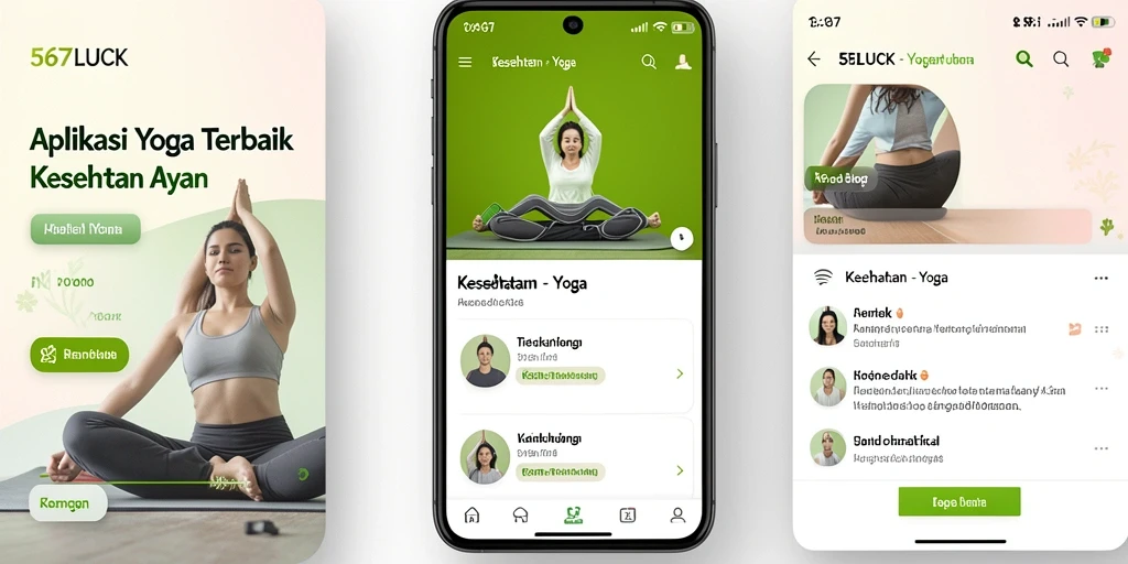 Antarmuka aplikasi 567LUCK dengan berbagai pilihan yoga nyaman dan menarik.