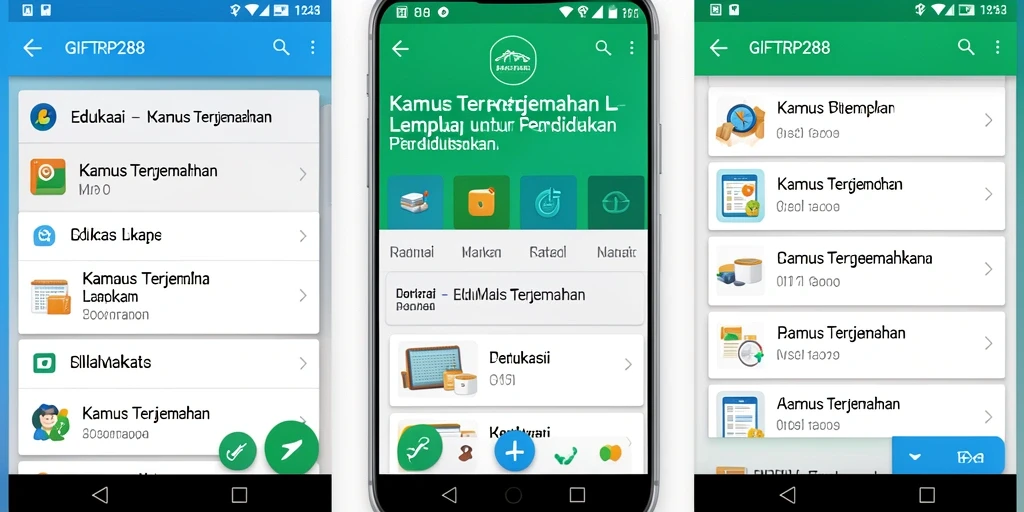 Antarmuka pengguna aplikasi Kamus Terjemahan GIFTRP288 yang intuitif.