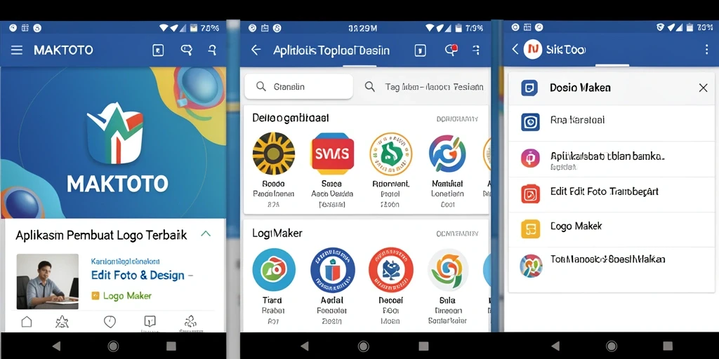 Screenshot MAKTOTO menunjukkan antarmuka pembuat logo yang intuitif dan kaya fitur.